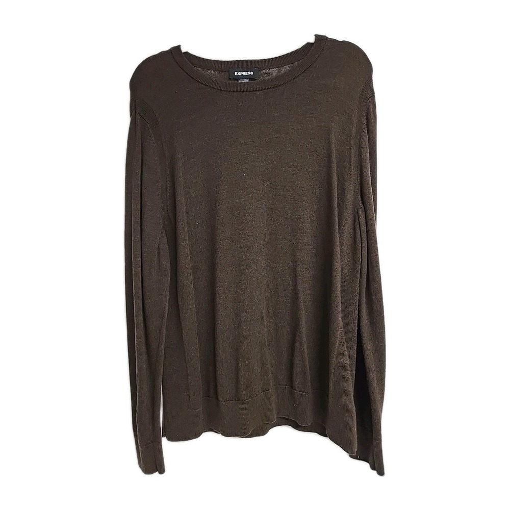 Express 100% Merino‎ Wool Crewneck Pullover Sweater Brown Men's Size XL